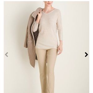 New Chico’s Baroque Double V Neck 3/4 Sleeves Sweater XL/16 Neutral Stretchy